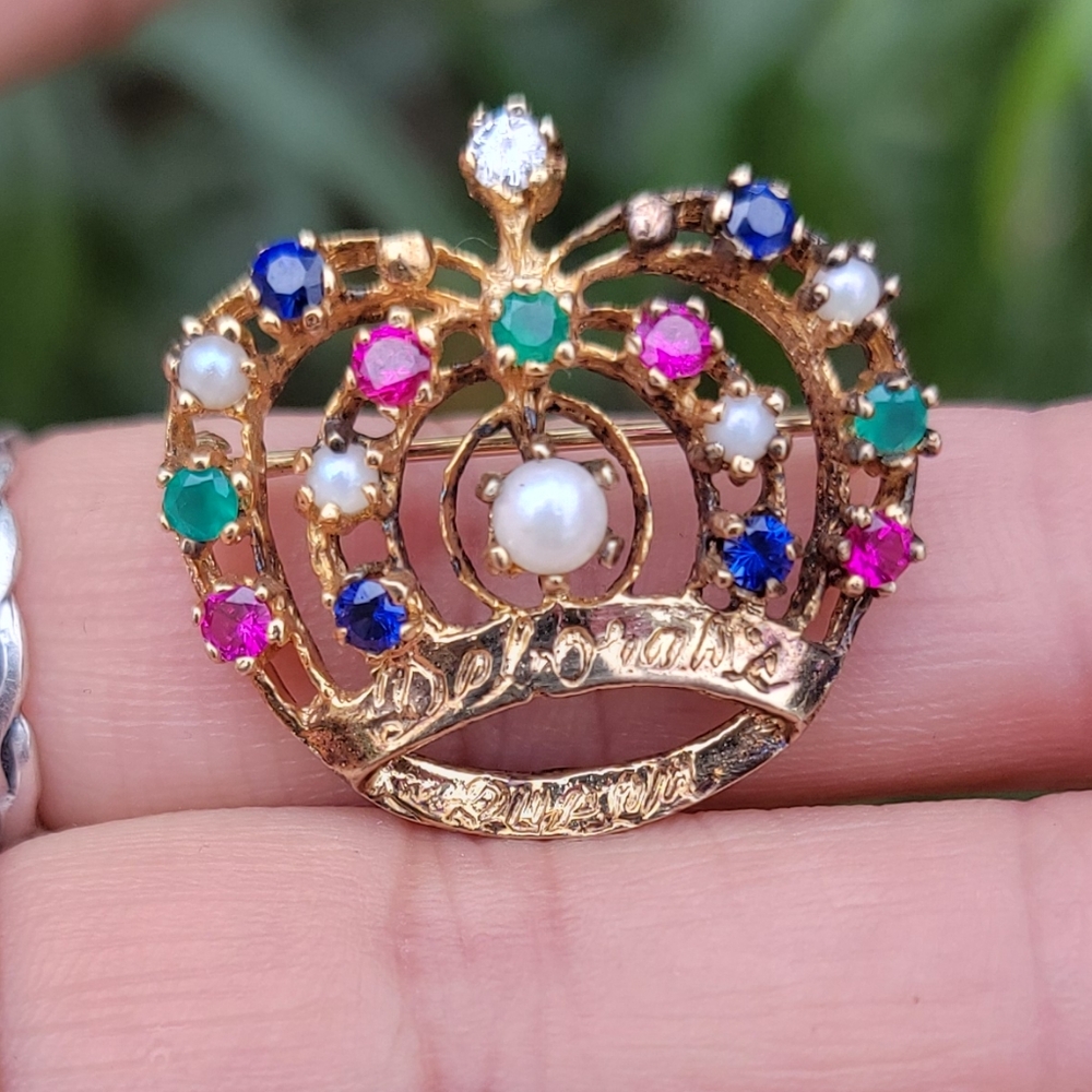 π Vintage solid 925 sterling silver gold vermeil diamond, sapphires, and pearls